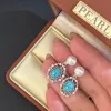 New bestsellers: 7-8mm natural high-quality freshwater pearl stud earrings made of blue turquoise, with a high-end and light luxury style. Also a bestseller of red peach Application Scenario